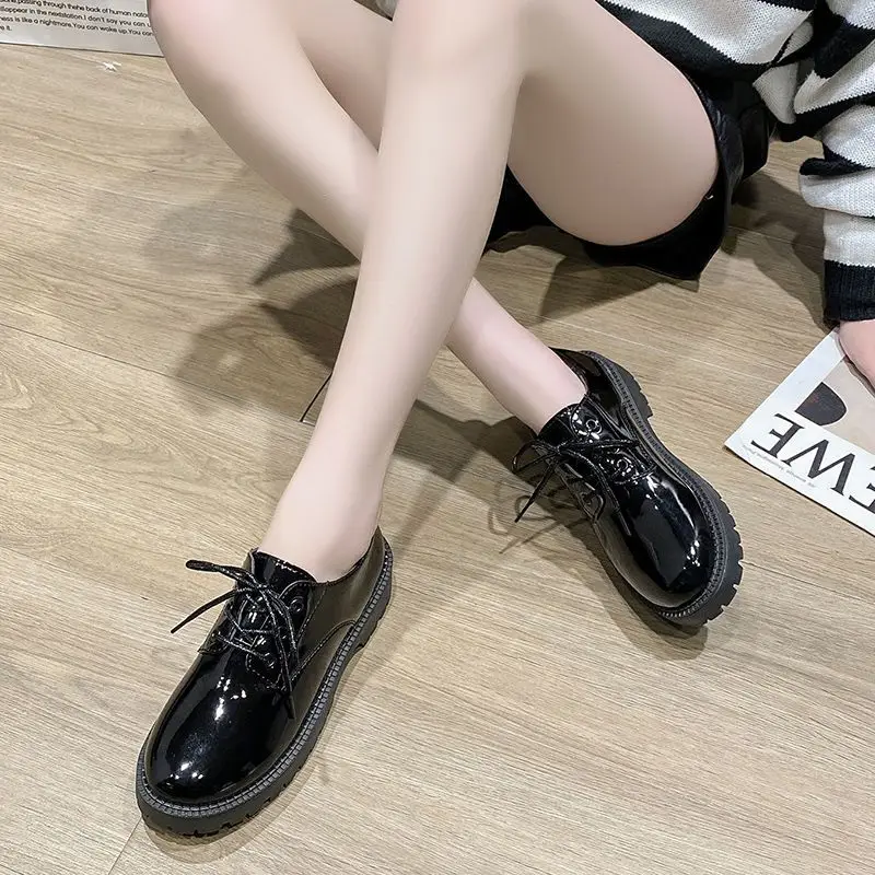 2023 New Small Leather Shoes Vintage British Style Black Working Women's Shoes Spring and Autumn Single Shoes