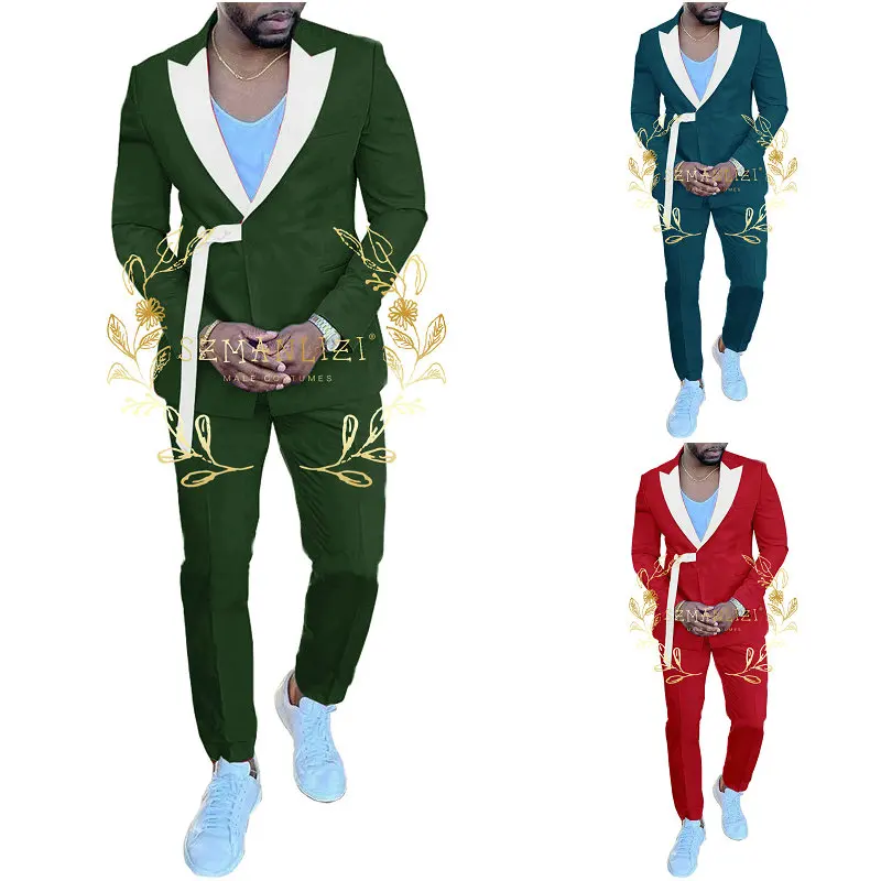 For Men Double Breasted Jacket Blazer Pants 2 Pieces Set Groom Party Suits