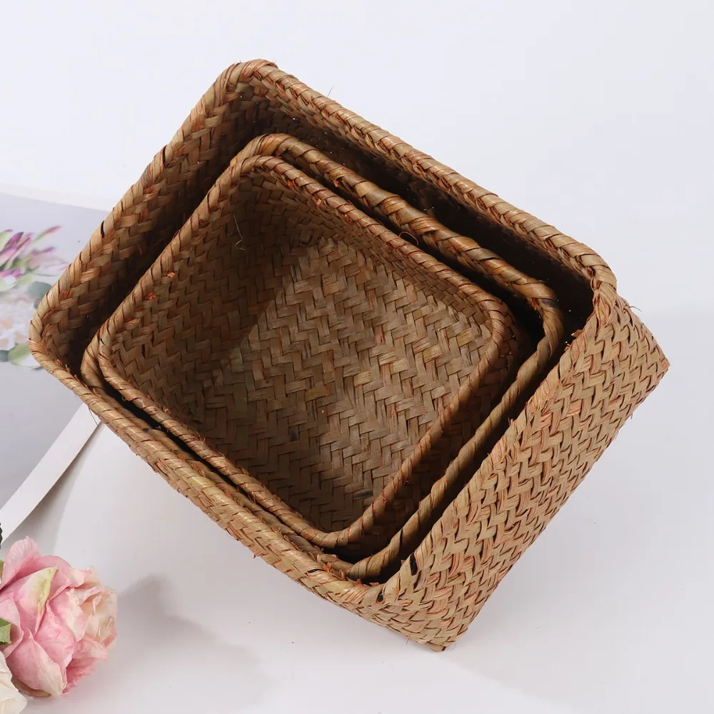 

Cosmetic Basket Storage Container Seagrass Storage Home Decor Rattan Handmade Straw Box Fruit Baskets Basket Picnic Woven