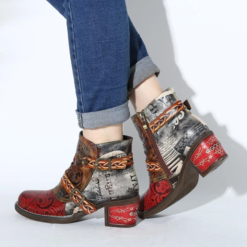 

Autumn Winter Mid-Heel Boots Fashion Snake Print Color Boots Matching Ethnic Style Women's Pu Leather Boots Martin Boots 35-43