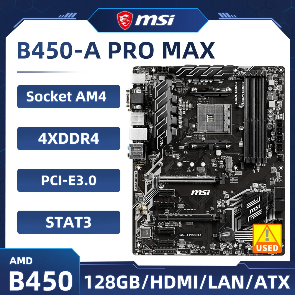 

B450M B450 Motherboard AM4 For RYZEN 5 5600 cpu MSI B450-A PRO MAX DDR4 32GB AMD B450 PCI-E 3.0 M.2 USB3.2 HDMI ATX