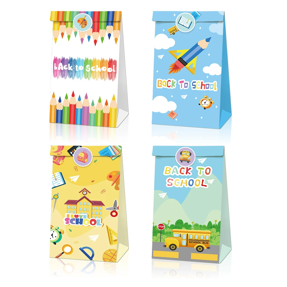 

LB082 12Pcs Students Art Paint Back to School Birthday Party Candy Packing Kraft Paper Gift Bags School Season Party Decorations