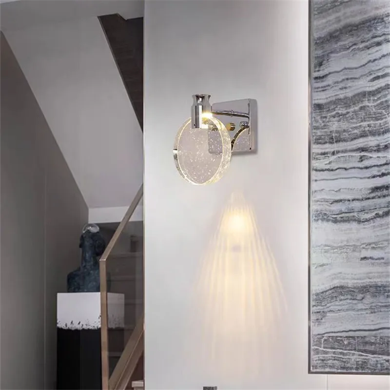 Современный круглый хрустальный настенный светильник прикроватное бра