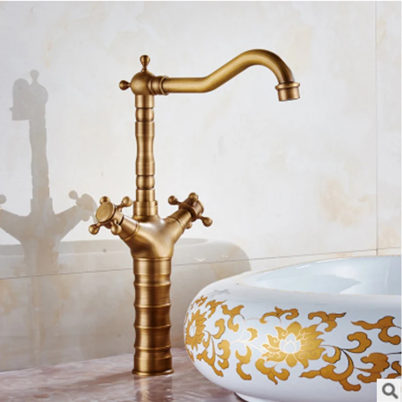 

All copper European antique countertop basin hot and cold water bathroom faucet