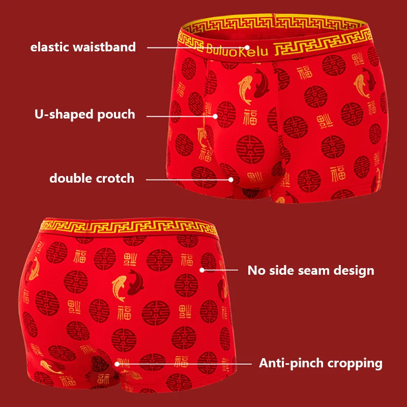 Men Underwear Boxer Breathable Youngster Undies Soft Cotton Knickers Homme Underpant Adolescent Red Panties New Year Gift 4Pcs