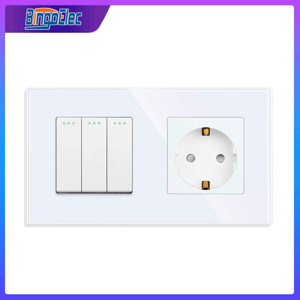 

Кнопочный выключатель Bingoelec европейского стандарта с электрической розеткой, выключатель света на 1 клавишу и 2 клавиши со стеклянной панелью для домашнего ремонта