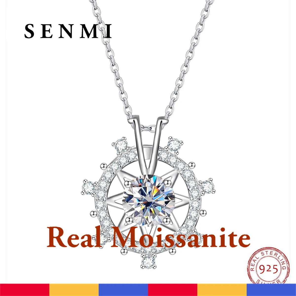 

SENMI Wholesale 1.0CT D Color Moissanite Diamond Windmill Pendant Necklace 925 Sterling Silver Chain Fine Jewelry Gifts Female