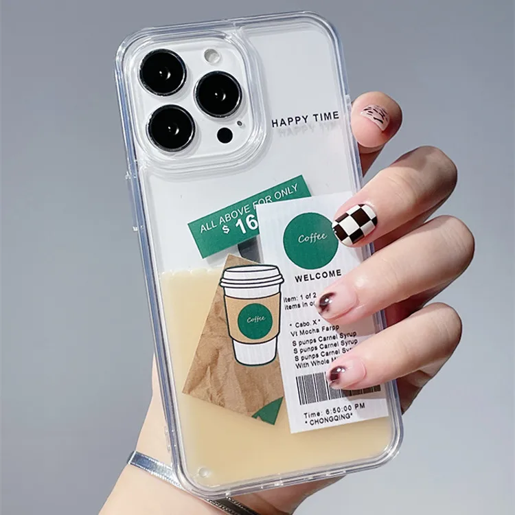 For iPhone 12 Pro Max Case Clear Neon Juice Liquid SB Coffee Clear Cover for iPhone 11 13 Pro Max XR 7 8 Plus x XS SE 2020 Cases