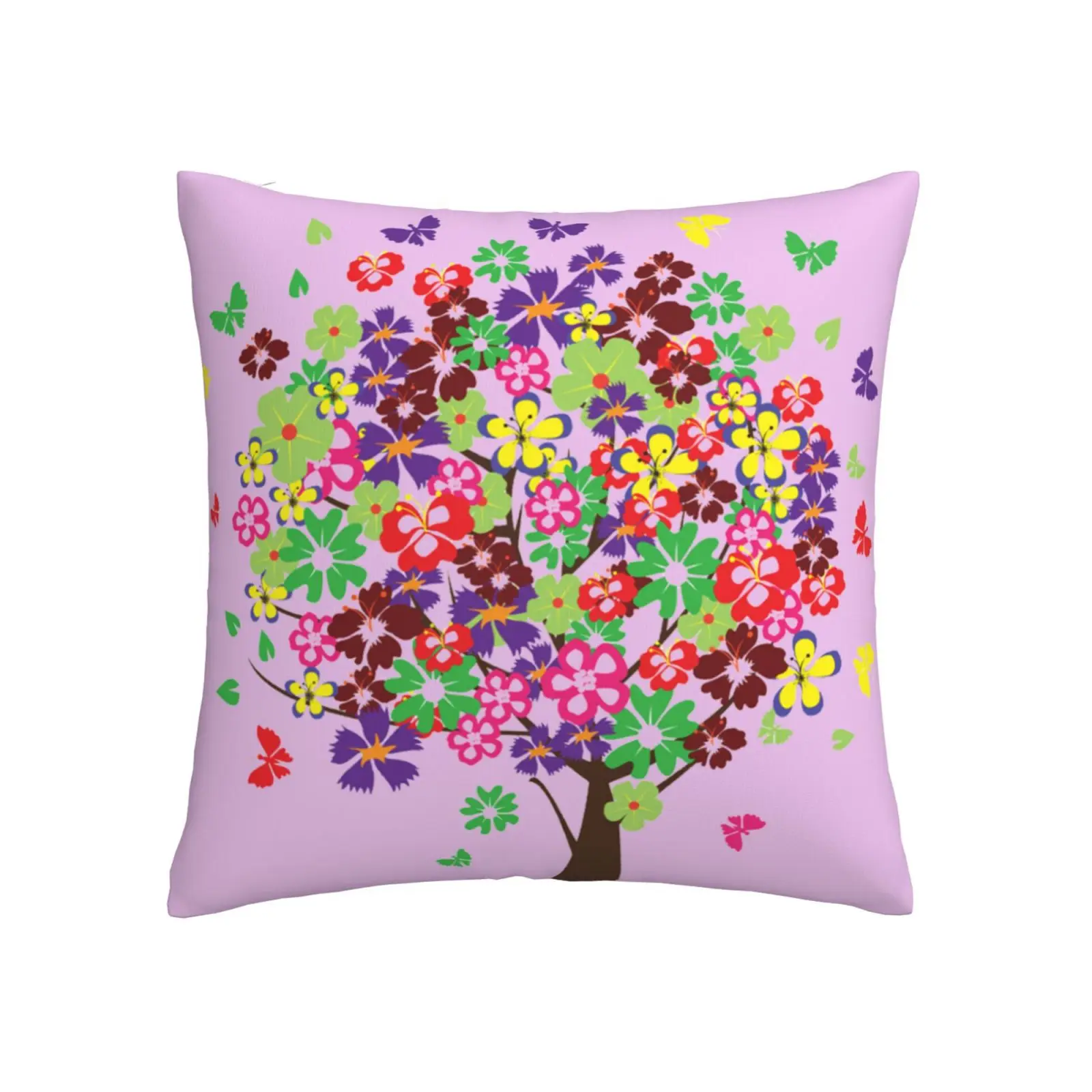 

Pink Butterfly Tree of Life Square Pillowcase Polyester Hidden Zipper Bed Sofa Living Room Mother's Day Gift 18x18 Inc