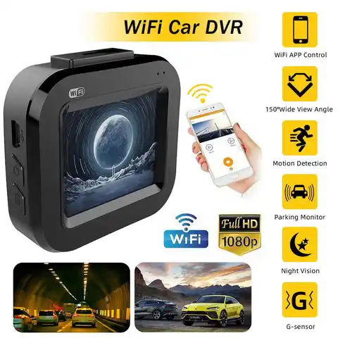 Автомобильный видеорегистратор 1080P HD с Wi-Fi, видеорегистратор с 2-дюймовым IPS экраном, водительский регистратор с акселерометром, видеорегист...