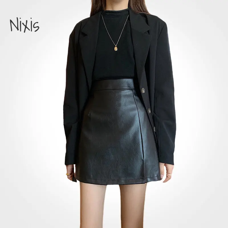 Women's Leather Skirts Black Gothic High Waist Split Short Skirt Fashion  Vintage Casual Bottoms Plus Size Female Y2k Clothes