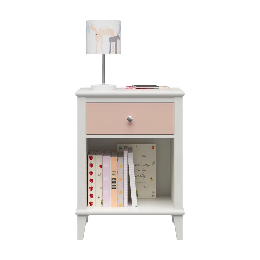

Children's Bedside Table with Pink Material and Additional Functional Coordination Piece