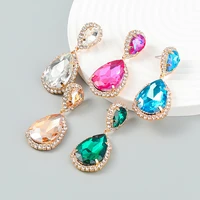 jijiawenhua new shiny rhinestone water drop pendant ladies earrings dinner party wedding fashion statement jewelry accessories