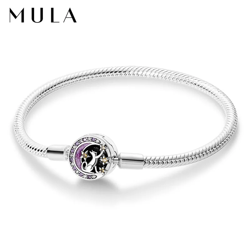 Женская Посеребренная цепочка-змея с застежкой-котом