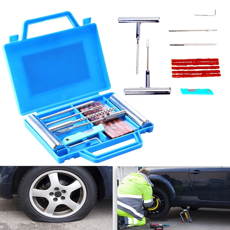 

11Pcs Car Van Motorcycle Bike Emergency Heavy Duty Tubeless Tire Puncture Repair Kit Plug Set Tyre Repair Kit(Knife Random Color