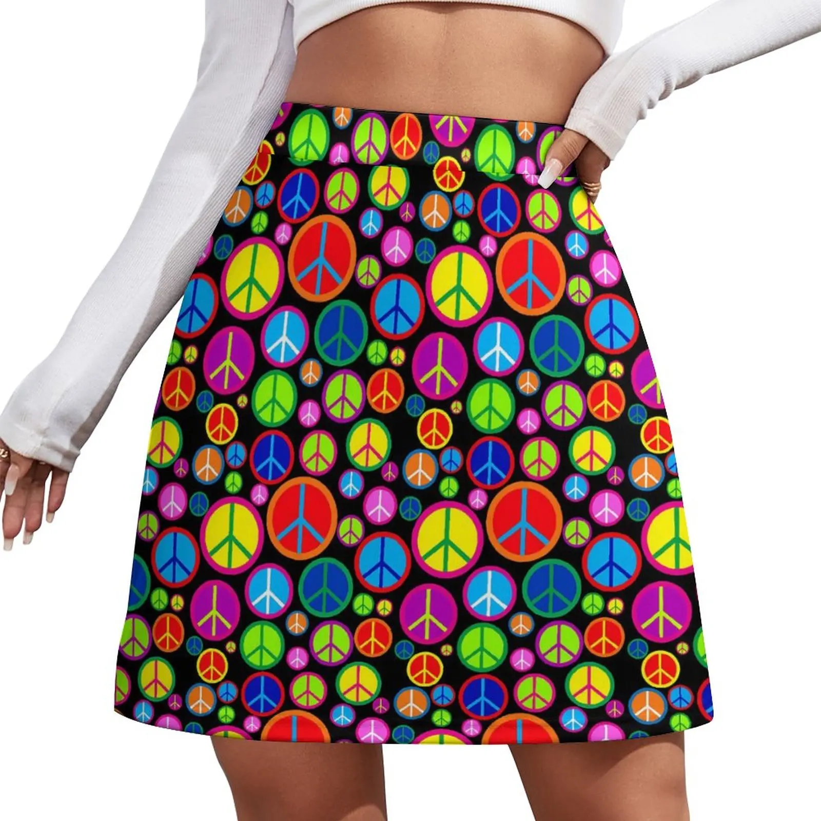 

Peace Symbol Skirt Summer Dynamic Colorful Eye Street Wear Casual A-line Skirts Kawaii Mini Skirt Women Graphic Oversize Clothes