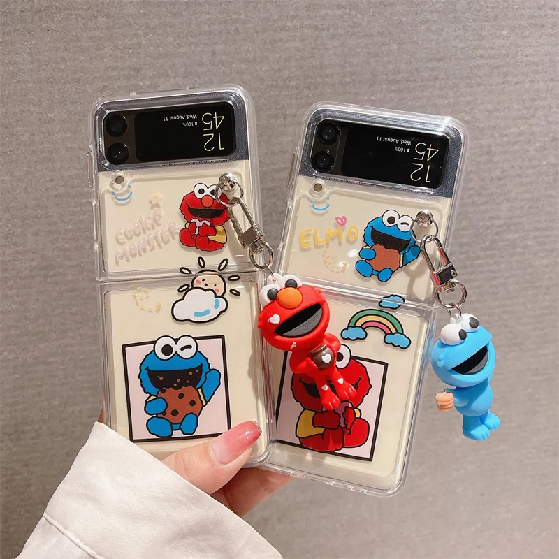 

Cartoon Cookie Pendant Transparent Phone Case for Samsung Galaxy Z Flip 3 5G Hard PC Back Cover for ZFlip3 Case Protective Shell