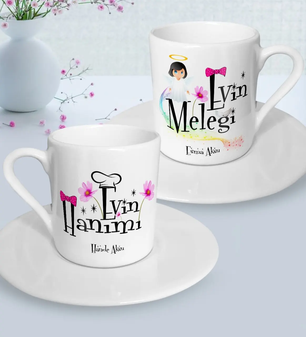 

Персонализированные день матери тематические хозяйка дома и в доме Ангел Дизайн двойной чашка для кофе по-турецки Seti-1