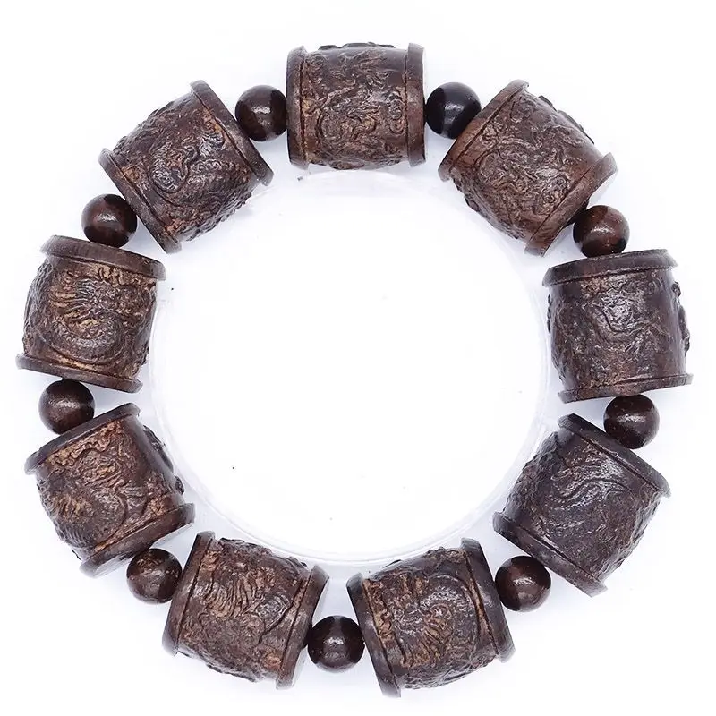 Crafts Natural Agarwood Bracelet Blackwood Carved Dragon Beads Beads Bracelet Gift Bead Accessories Bracelet for Men and Women