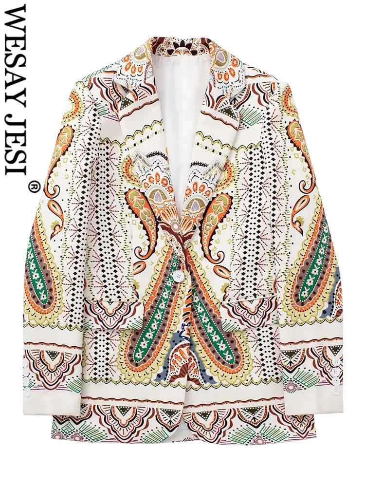 

Женский блейзер WESAY JESI, элегантный однобортный пиджак с принтом масляной живописи, для отдыха на море и на каждый день
