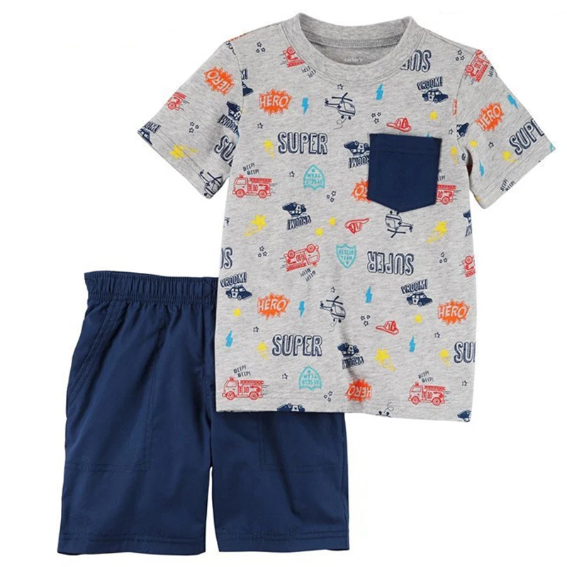 

Костюм для маленьких мальчиков Детский летний повседневный комплект одежды, топ и шорты комплект из 2 предметов с принтом