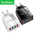 Высококачественное портативное зарядное устройство с 4USB-портами, 5 В, 3 А, плоское зарядное устройство для путешествий, настенное USB-зарядное устройство с Европейскойамериканской вилкой, адаптер для iPhone, Xiaomi