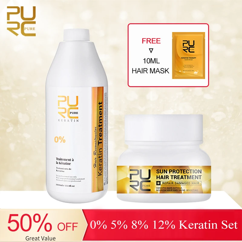 

PURC Hair Keratin Treatment Set Sun Damage Repair Hair Mask Smooth Shine Moisturiz Care Hair Straightening Products With a gift