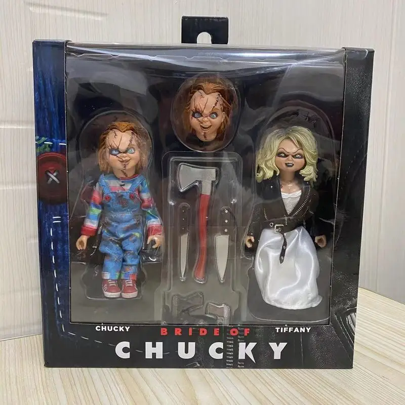 

Фигурки NECA 42121, игрушки, невеста Чаки и Тиффани, 2 упаковки, 18 см, одежда, Коллекционная модель, подарок для Хэллоуина, оригинал