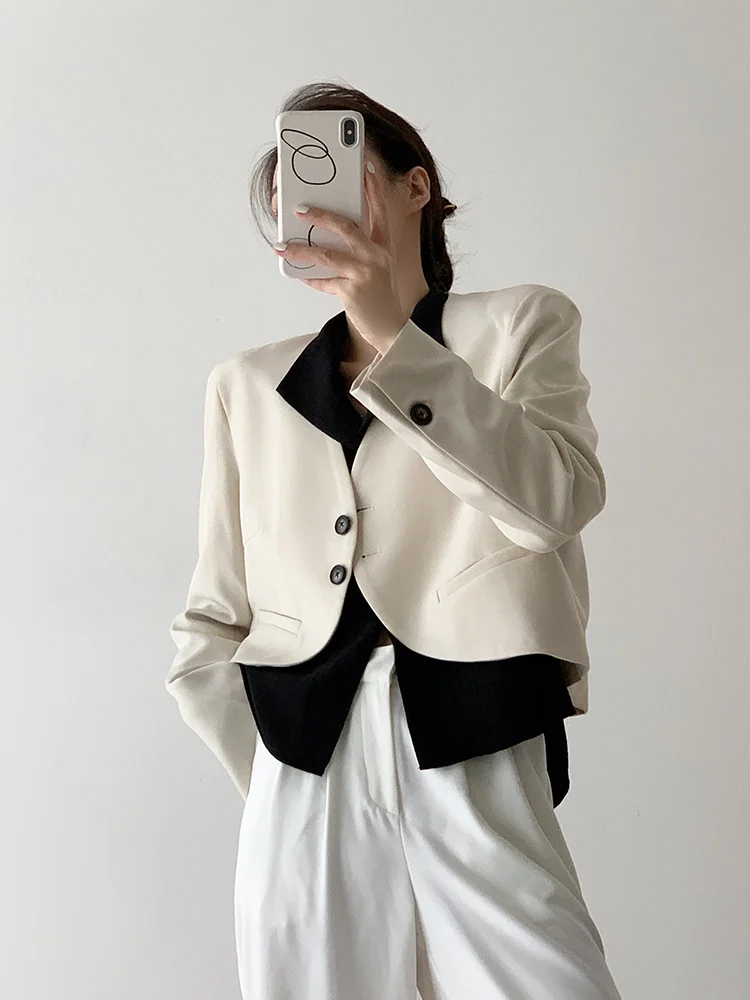 Suit Short Jacket Beige French Women Autumn 2023 New Leisure Suit Blazer Outwear