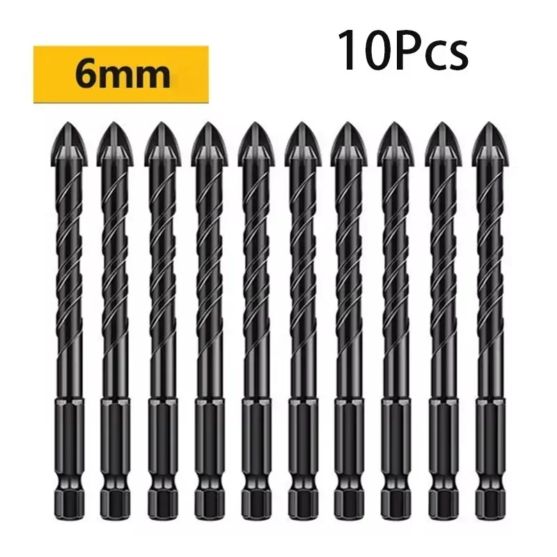 

10 шт., набор сверл для шестигранной плитки, 5/6/8 мм, стекло, бетон, керамическая плитка, треугольная дрель из твердого сплава, профессиональный инструмент для открывания отверстий