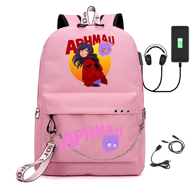 Aphmau men's laptop USB bag canvas shoulder boys and girls backpack with pencil case