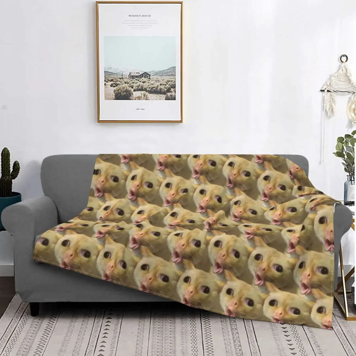 

Cat Coughing Like A Kid Meme Pattern Blanket Flannel Funny Warm Throw Blanket for Home Restaurant Decoration