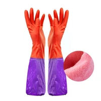 1pair long rubber velvet household gloves dishwashing tool waterproof rubber warm thicken kitchen clean scrubber gloves ant f7m4
