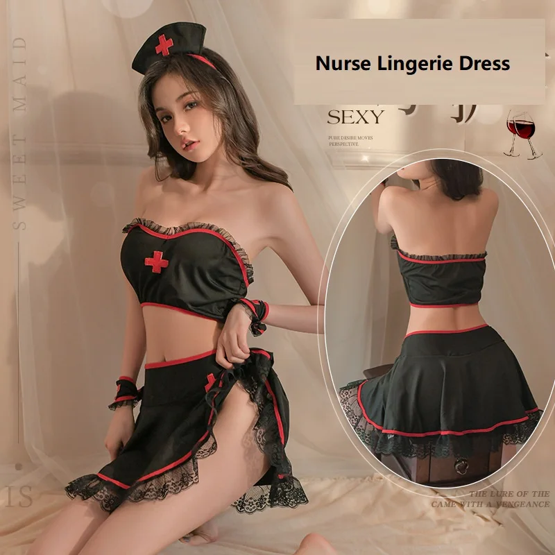 

Wholesale Women's Sexy Two Pieces Roleplay Nurse Uniform Adult Lady Erotic Fliter Cosplay Doctor Lingerie Dress Holloween Outfit