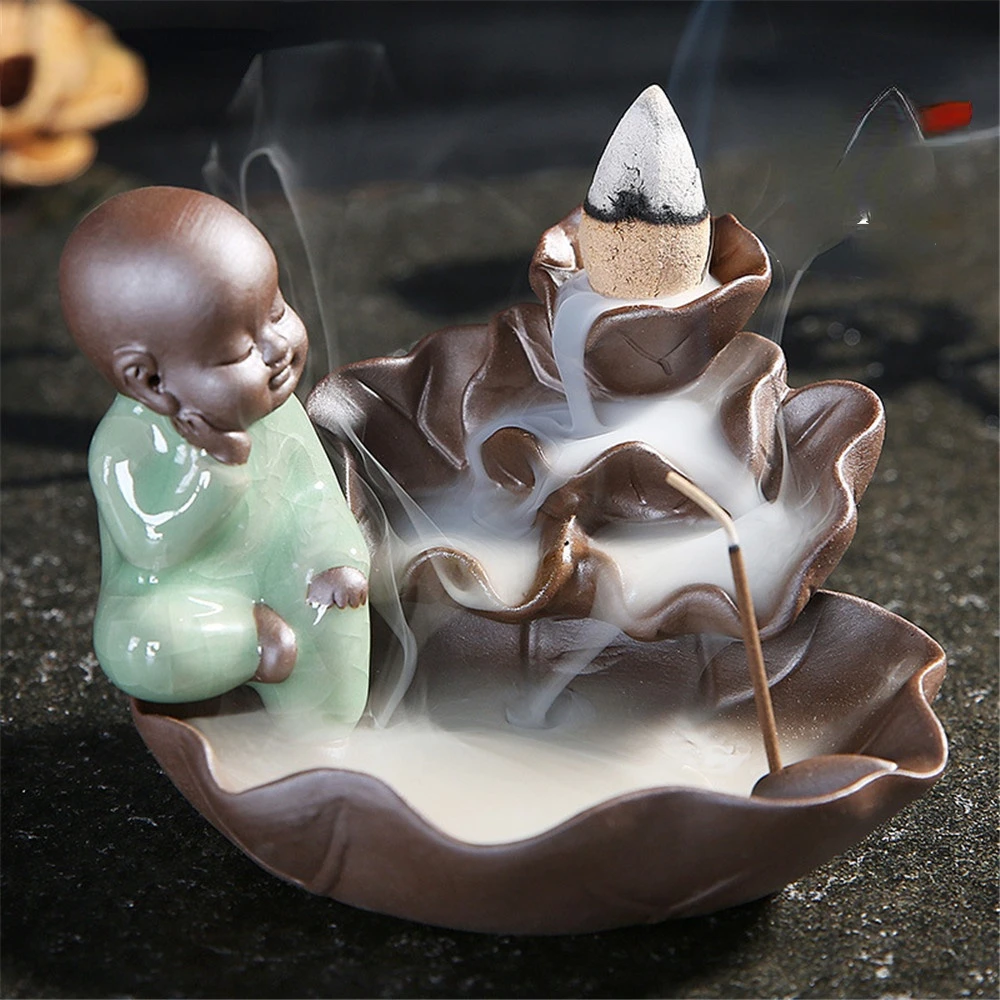 

The Little Monk Backflow Incense Burner Ice Crack Glaze Ceramic Buddhist Waterfall Aroma Fragrance Censer Encens Zen Tea Room