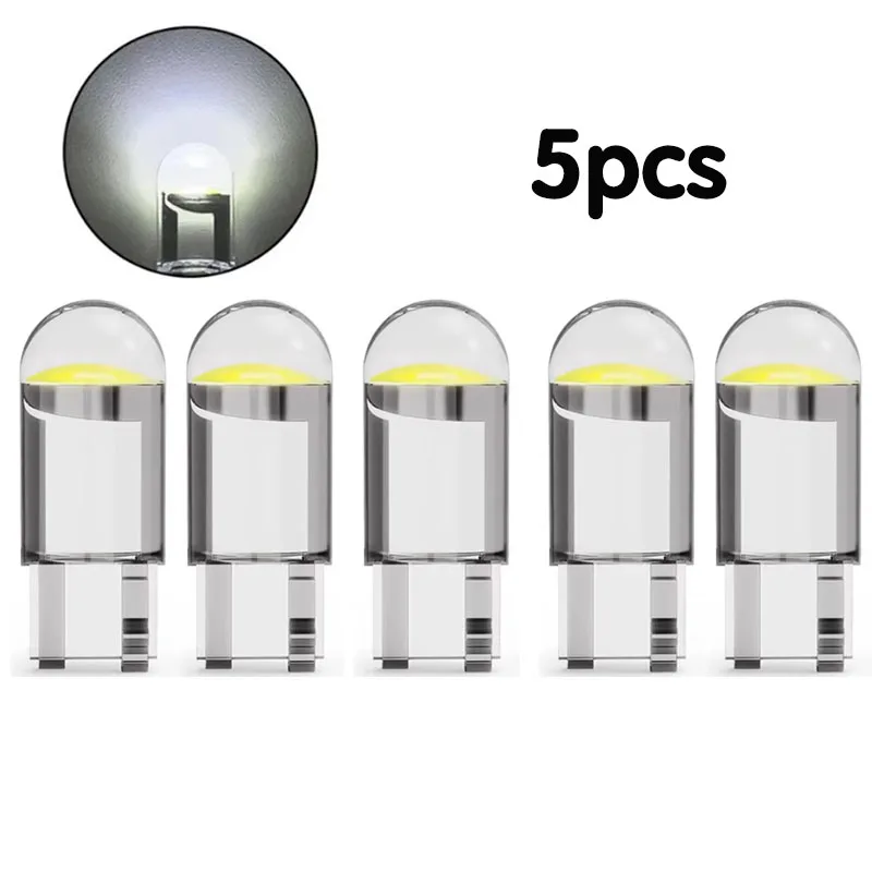 

5/10 Шт. Светодиодных Ламп W5W T10 COB, Стеклянные, 6000K, Белые, Универсальные, Для Автомобильных Номерных Знаков, Чтения, ДХО
