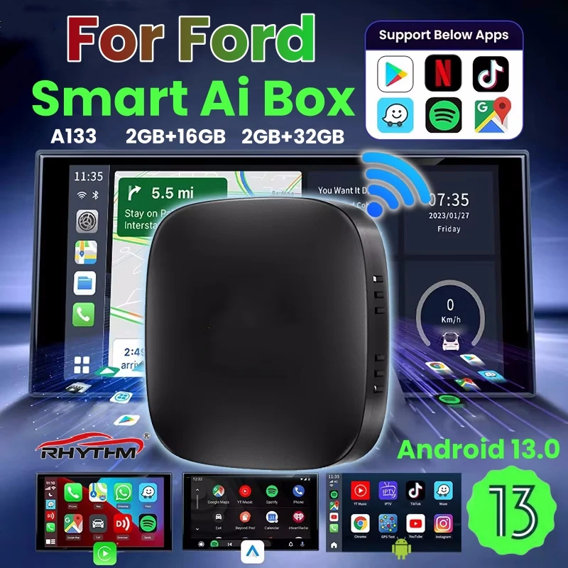 CarPlay Ai Box Android 13 беспроводной Auto для Netflix Youtube Ford C‐MAX Flex Edge Expedition Transit Super Duty Evos