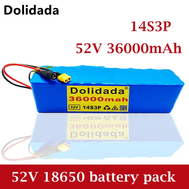 

18650 52V 36000mah14S3P Lithium Battery Pack 52V 36AH 2000W electric bicycle battery Built in 20A BMS XT60
