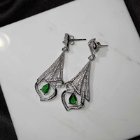 2022 new vintage emerald earrings jewelry solid 925 silver hollowed dress design long drop earring for women bridesmaid gifts