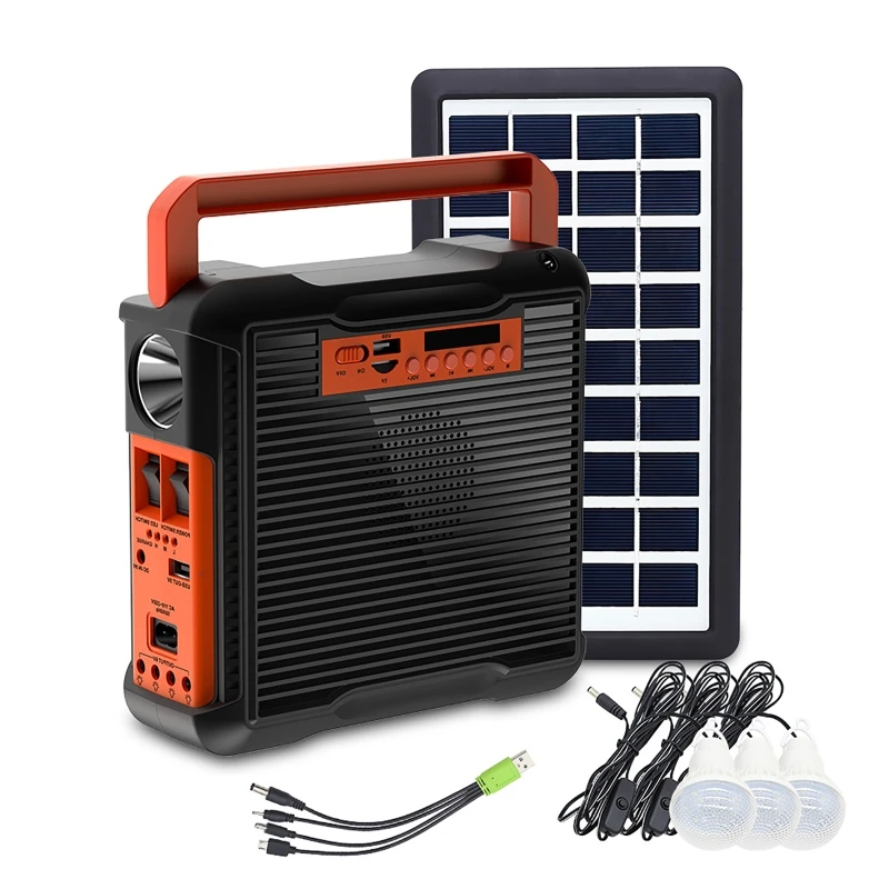 Protable Solar Light KitUSB Charger Home FM Radio Solar Power Panel Generator Kit with 3 LED Bulb Emergency Outdoor Light EU
