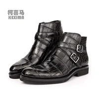 kexima gete crocodile leather shoes martin boots personality round head low heel british short boots crocodile leather