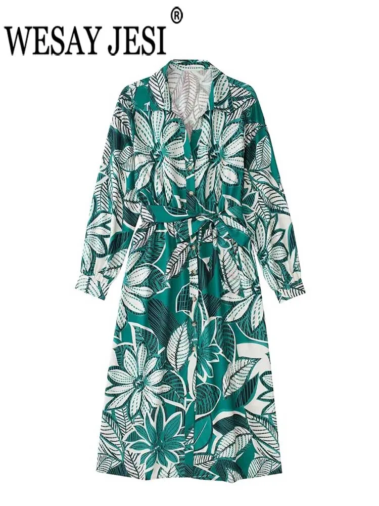 

WESAY JESI модное офисное Повседневное платье-рубашка с принтом темпераментный с длинным рукавом однобортный ремень элегантный популярный ком...