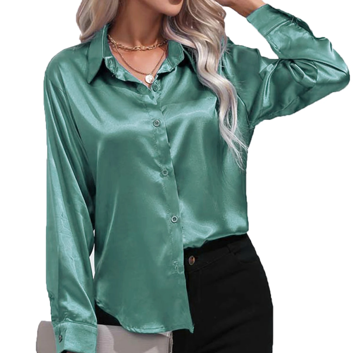 

Oversize Silk Women Shirts Mercerized Solid Plain Green White Black Red Blue Pink Blouses Casual Business Tops Barry Wang