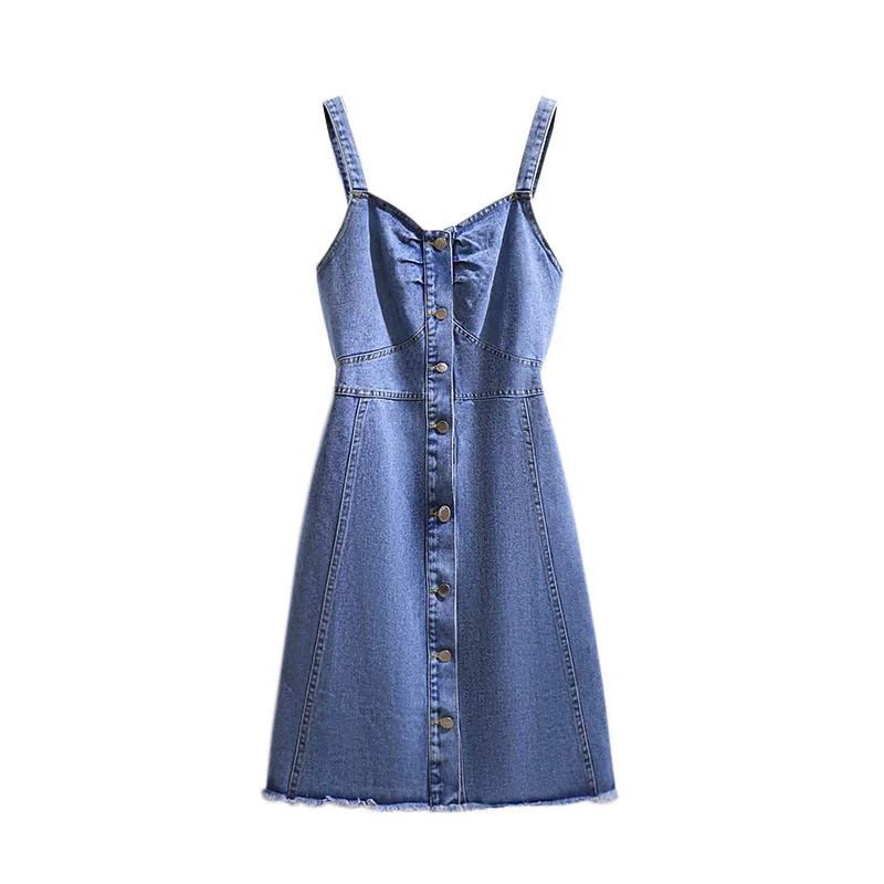 

Women's 150Kg Plus Summer Size Button Denim Straps Dress Bust 150cm 5XL 6XL 7XL 8XL 9XL Lloose Temperament Suspender Dress Blue