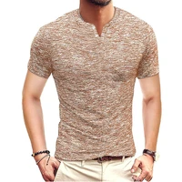 mens t shirt top summer fashion solid color slim fit t shirt mens casual button short sleeve v neck pullover t shirt