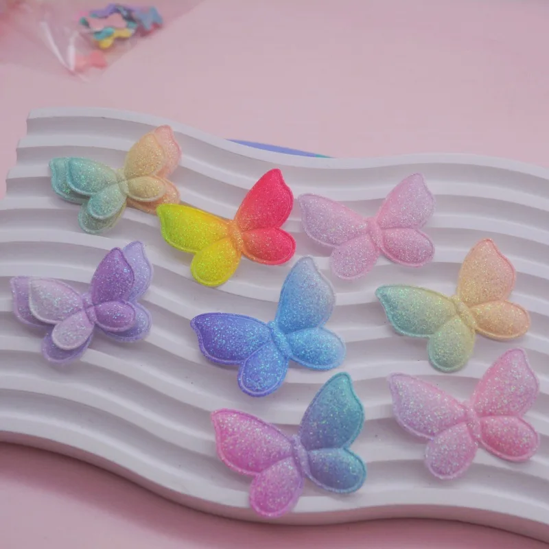 

80pcs/lot 3.4*2.8cm Glitter candy color butterfly Padded Patches Appliques For Clothes Sewing Supplies DIY Hair Decoration