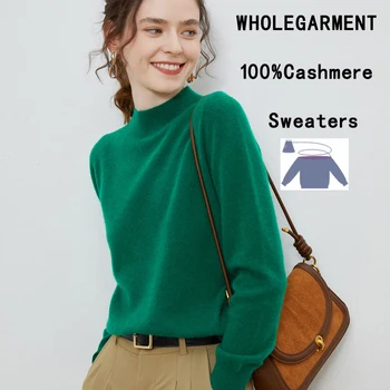 WHOLEGARMENT 3D KNIT SEAMLESS Cashmere Sweaters Pullovers Turtleneck Vintage jumper Autumn Winter Clothes Women Long Sleeve top