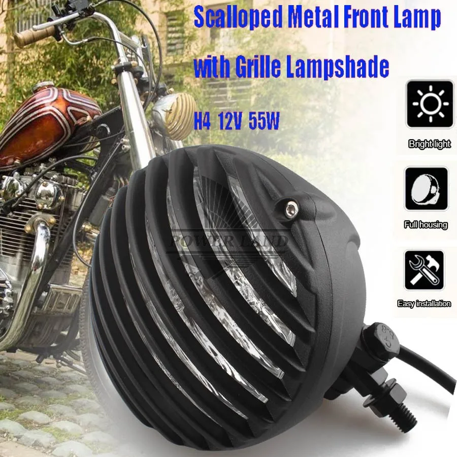 

Черный Ребристый гриль с прозрачными линзами 12 В фара Старый Школьный зубчатый винтажный для Harley Cafe Chopper Боббер, Рейсер под заказ