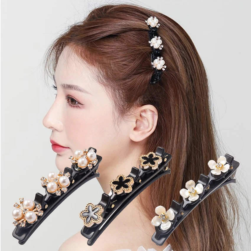 

Double Layer Pearl Hair Clip Barette Hairbands Fashion Rhinestones Headband Hairpins Flowers Women Hair Accessories Styling Tool