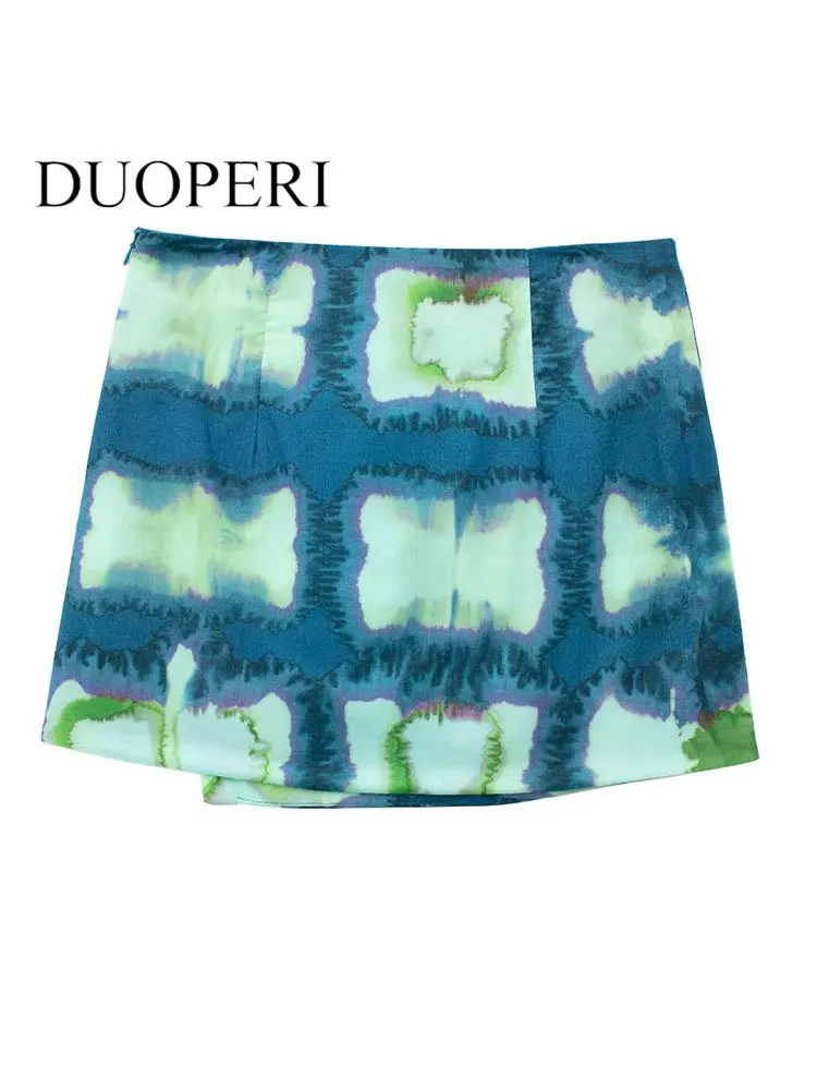 

DUOPERI Women Fashion Printed Pleated Side Zipepr Mini Skirts Vintage High Waist Female Chic Lady Short Skirts